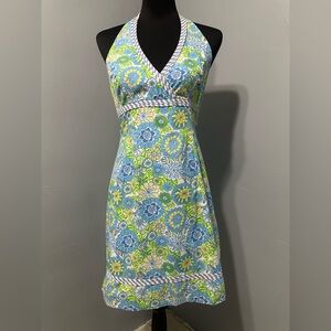 LILLY PULITZER Halter Dress Mini Lined Floral‎ Zebra 100% Cotton Women’s Size 2